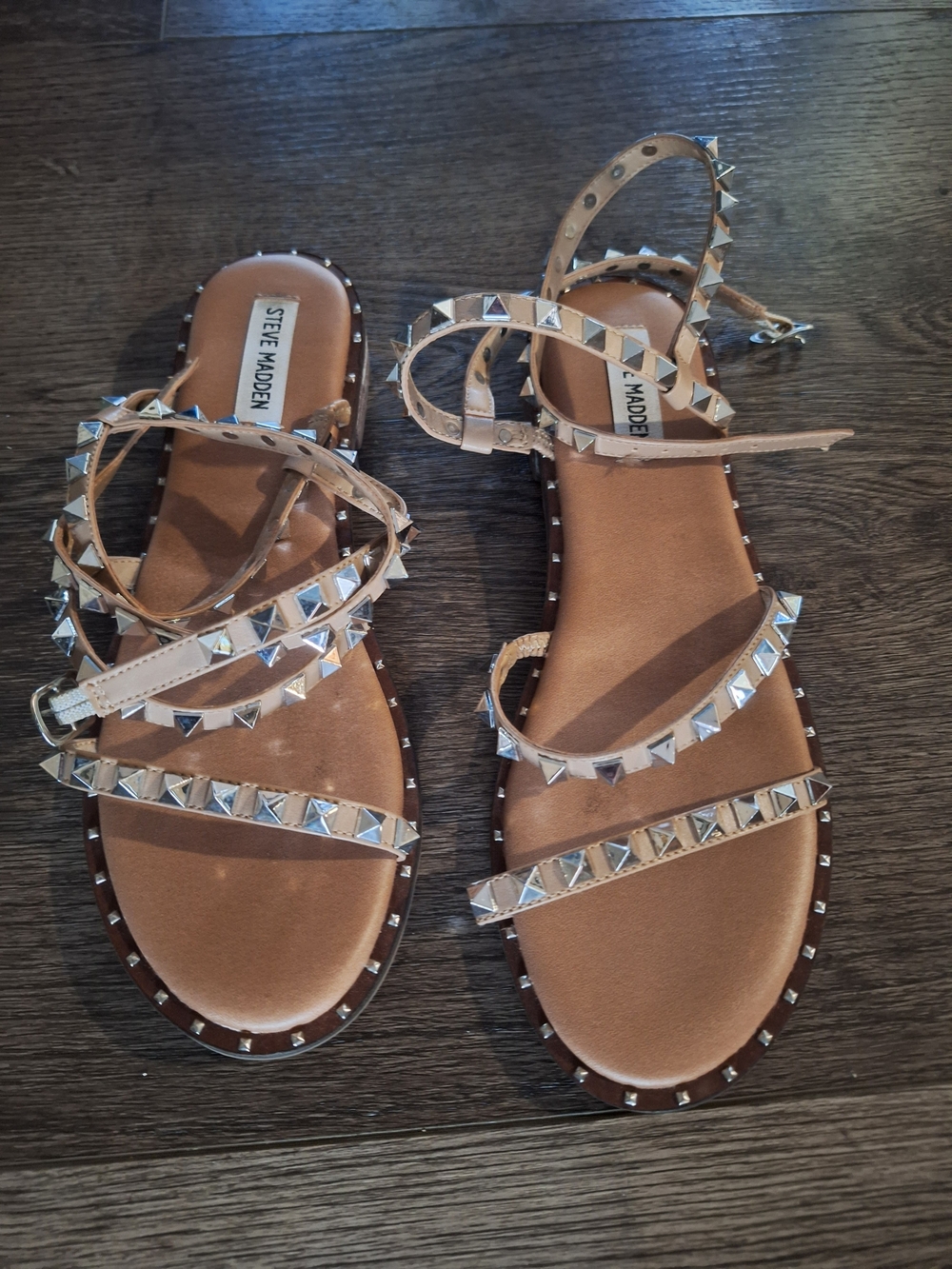 Steve Madden Beige Studded Strappy Sandals - Women's